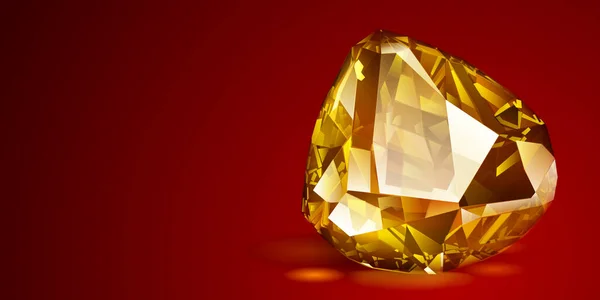 Grande Cristal Amarelo Precioso Como Topázio Com Destaques Sombra Fundo — Vetor de Stock