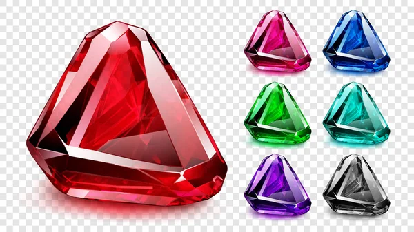 Zestaw Przezroczystych Kryształów Szlachetnych Rubinowy Szmaragdowy Szafirowy Topaz Ametyst Agat — Wektor stockowy
