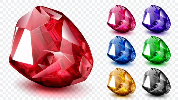 Set Translucent Precious Crystals Ruby Emerald Sapphire Topaz Amethyst Agate — Stock Vector