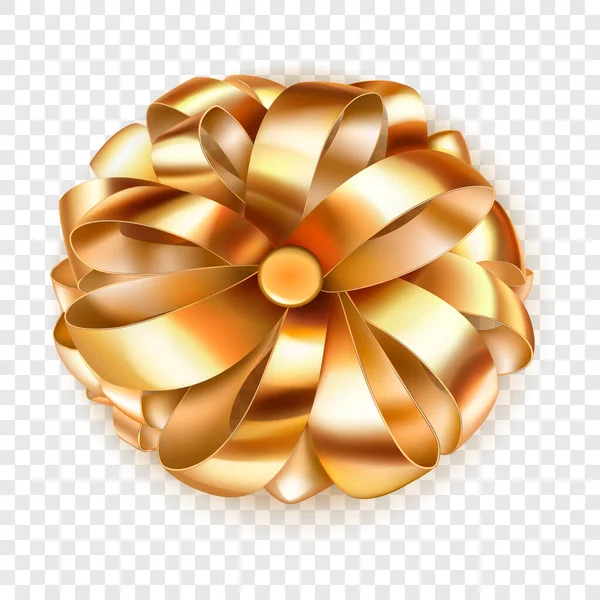 Красивый Большой Лук Золотой Блестящей Ленты Петли Тенью Прозрачном Фоне — стоковый вектор