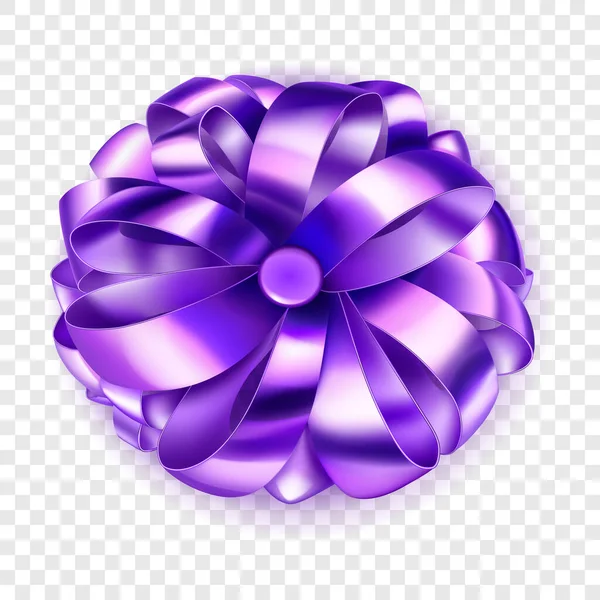 Красивый Большой Лук Фиолетовых Блестящих Петель Ленты Тенью Прозрачном Фоне — стоковый вектор