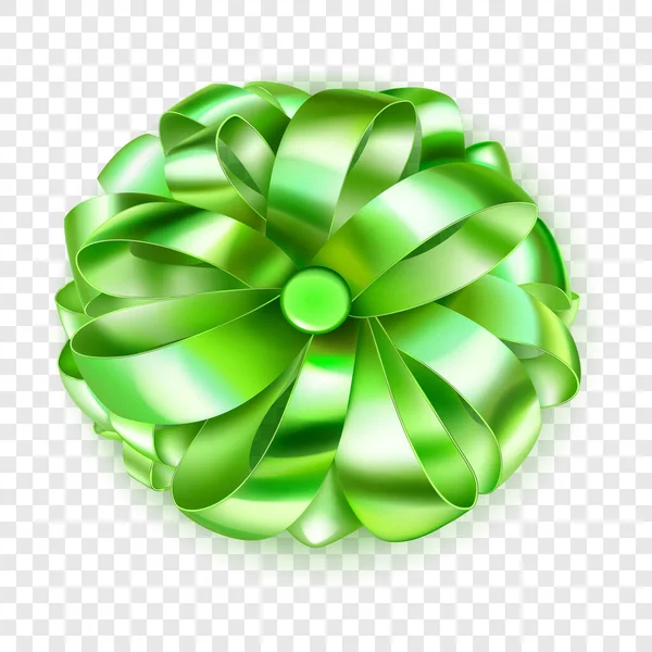 Прекрасний Великий Лук Зеленої Блискучої Стрічки Тіні Прозорому Фоні — стоковий вектор
