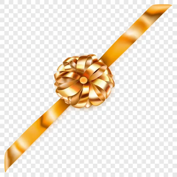 Красивый Золотой Блестящий Лук Диагональной Лентой Тенью Прозрачном Фоне — стоковый вектор
