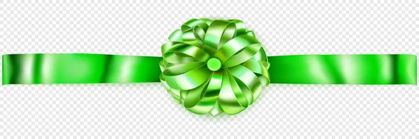 Зеленый Блестящий Бант Георгиевской Лентой Тенью Прозрачном Фоне — стоковый вектор