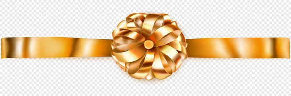 Красивый Золотой Блестящий Лук Горизонтальной Лентой Тенью Прозрачном Фоне — стоковый вектор
