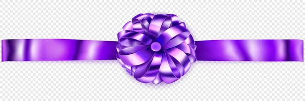 透明感のある背景に影のある水平リボンの美しい紫色の光沢のある弓 — ストックベクタ