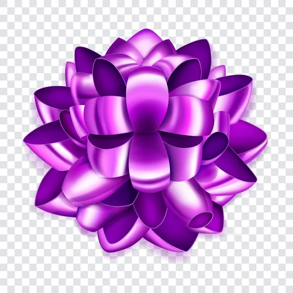 Красивый Большой Лук Фиолетовых Блестящих Петель Ленты Тенью Прозрачном Фоне — стоковый вектор