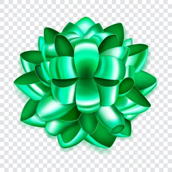 Красивый Большой Лук Зеленых Блестящих Петель Ленты Тенью Прозрачном Фоне — стоковый вектор