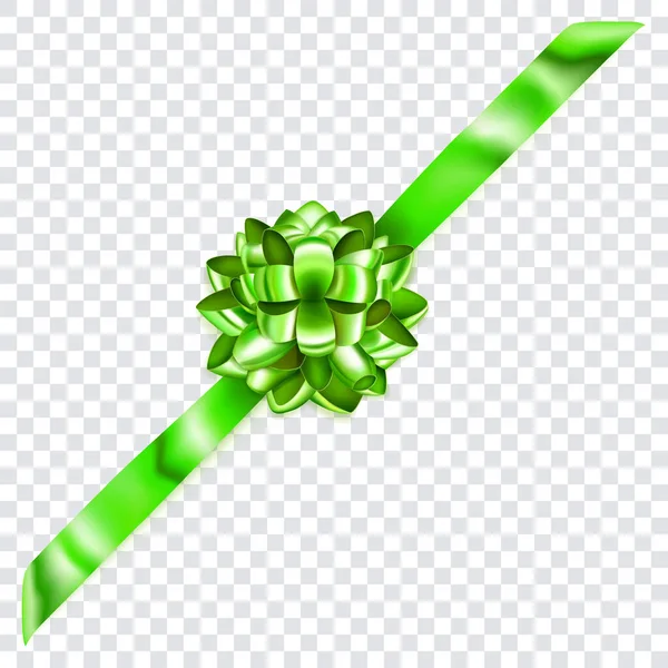 Зеленый Блестящий Бант Лентой Тенью Прозрачном Фоне — стоковый вектор