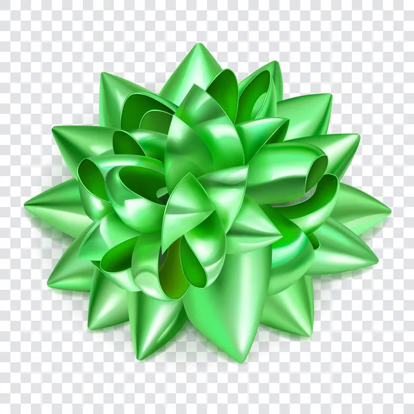 Красивый Большой Лук Зеленых Блестящих Петель Ленты Тенью Прозрачном Фоне — стоковый вектор