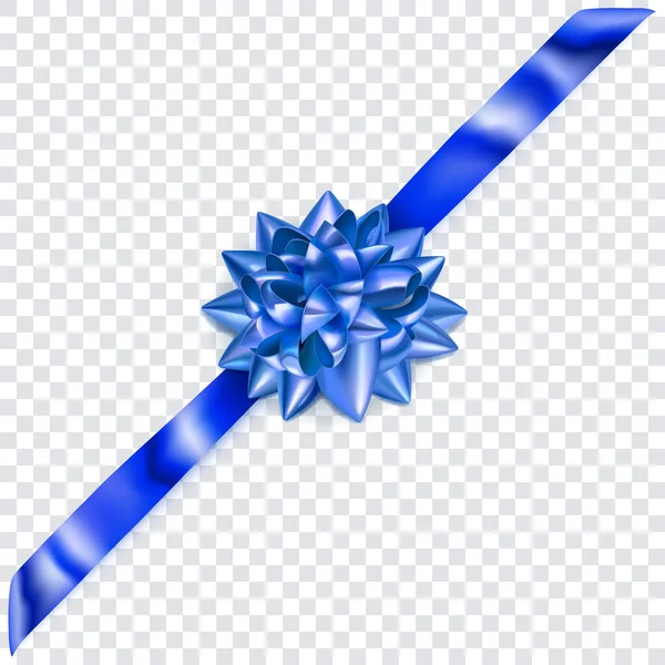 Красивый Синий Блестящий Лук Диагональной Лентой Тенью Прозрачном Фоне — стоковый вектор