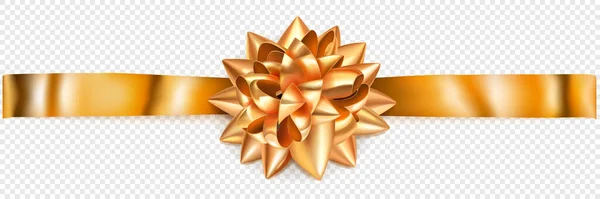 Красивый Золотой Блестящий Лук Горизонтальной Лентой Тенью Прозрачном Фоне — стоковый вектор