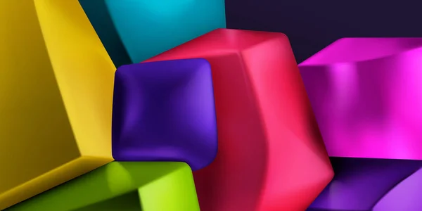 滑らかなエッジを持つ色の3Dキューブや他の形状の山の抽象的な背景 — ストックベクタ