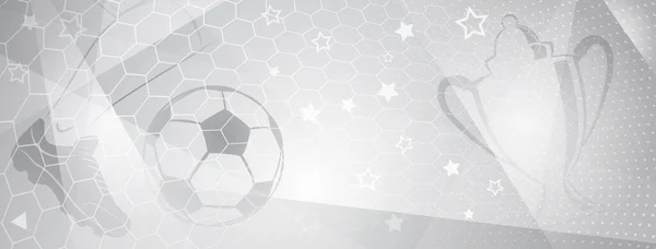 大きなサッカーボールやグレーの色の他のスポーツシンボルと抽象サッカーの背景 — ストックベクタ