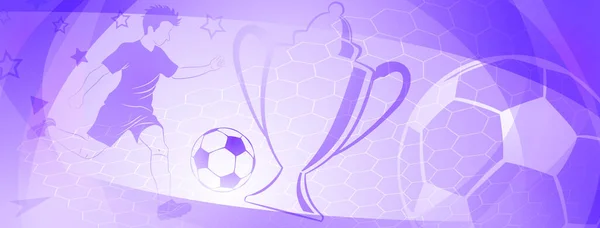 足球运动员踢球和其他紫色体育符号的足球背景摘要 — 图库矢量图片
