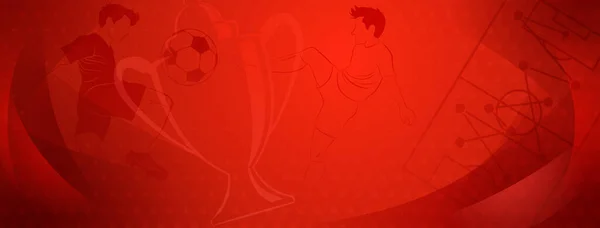 足球背景摘要 足球运动员踢球和其他红色体育符号的足球背景 — 图库矢量图片