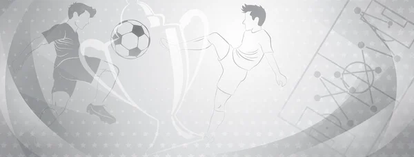 足球背景摘要 足球运动员踢着球和其他灰色体育符号的足球背景 — 图库矢量图片