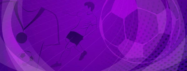 Абстрактный Футбольный Фон Футболистом Пинающим Мяч Другие Спортивные Символы Фиолетовых — стоковый вектор
