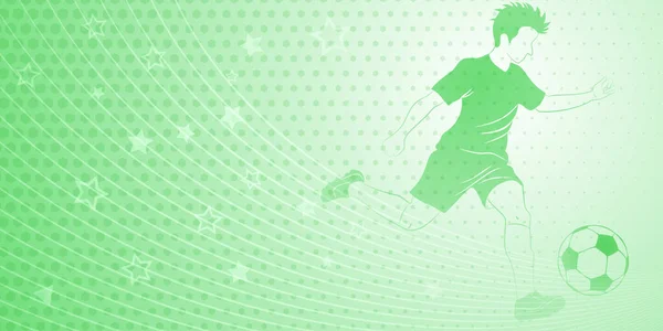サッカー選手がボールやその他のスポーツシンボルを緑色で蹴っている抽象的なサッカーの背景 — ストックベクタ