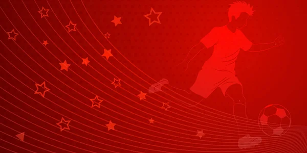 Абстрактный Футбольный Фон Футболистом Пинающим Мяч Другие Спортивные Символы Красных — стоковый вектор