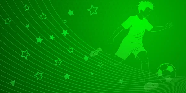 足球运动员踢球和其他绿色体育符号的足球背景摘要 — 图库矢量图片