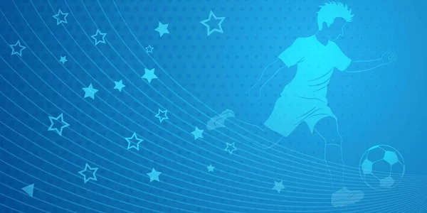 足球运动员踢球和其他蓝色体育符号的足球背景摘要 — 图库矢量图片