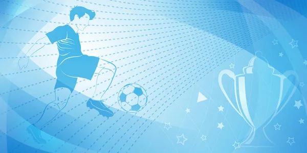 足球背景 足球运动员用浅蓝色踢球和其他体育符号 — 图库矢量图片