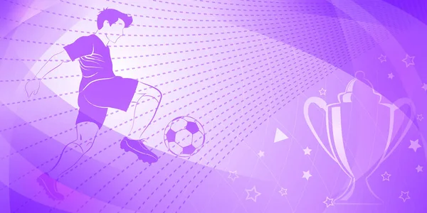 足球运动员踢球和其他紫色体育符号的足球背景摘要 — 图库矢量图片