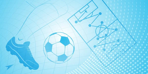 浅蓝色大足球和其他运动符号的足球背景 — 图库矢量图片