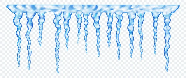 Groupe Glaçons Translucides Bleus Réalistes Différentes Longueurs Reliés Haut Isolés — Image vectorielle