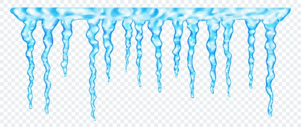 Groupe Glaçons Translucides Bleu Clair Réalistes Différentes Longueurs Reliés Haut — Image vectorielle