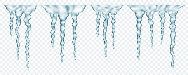一组半透明的灰色现实的不同长度的冰柱 在顶部相连 在透明的背景下隔离 只有矢量格式的透明度 — 图库矢量图片