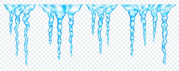 一组半透明的浅蓝色现实的不同长度的冰柱 在顶部相连 在透明的背景下隔离 只有矢量格式的透明度 — 图库矢量图片