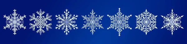 Σύνολο Από Όμορφο Συγκρότημα Νιφάδες Χιονιού Χριστουγέννων Λευκό Μπλε Φόντο — Διανυσματικό Αρχείο