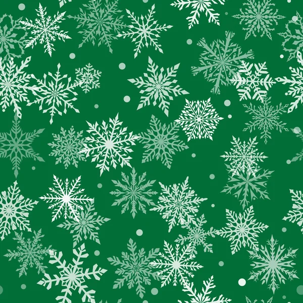 圣诞无缝图案的美丽复杂的雪花绿色和白色的颜色 降雪的冬季背景 — 图库矢量图片