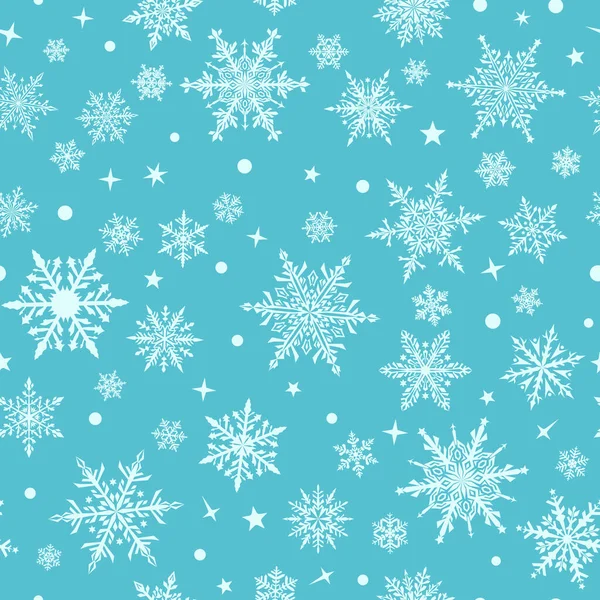 Christmas Seamless Pattern Beautiful Complex Snowflakes Light Blue White Colors — Stock Vector