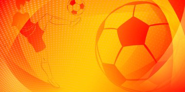 Futbol arka planında topa vuran bir futbolcu ve İspanya 'nın ulusal renklerinde diğer spor sembolleri