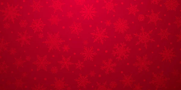 Kırmızı Renkli Güzel Kar Tanelerinin Noel Arkaplanı Yağan Karlı Kış — Stok Vektör
