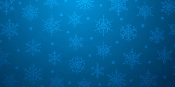 Weihnachten Hintergrund Der Schönen Komplexen Schneeflocken Blauen Farben Winterillustration Mit — Stockvektor