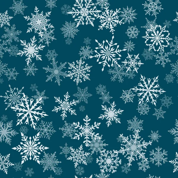 Vánoční Bezešvé Vzor Krásné Komplexní Sněhové Vločky Modrých Bílých Barvách — Stockový vektor
