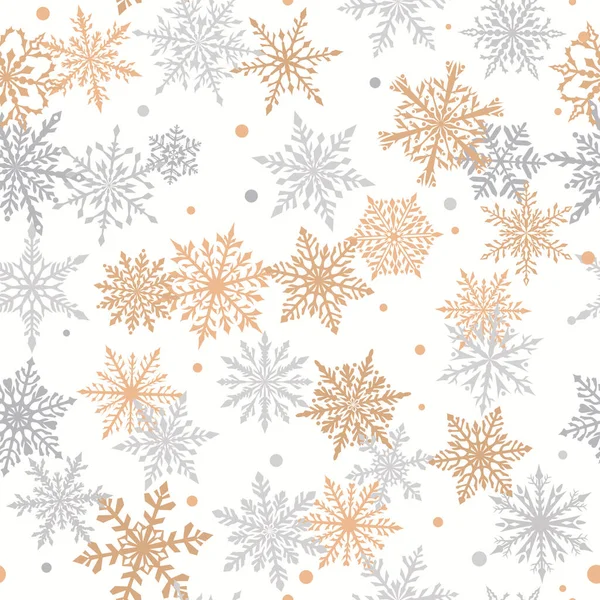 Рождественский Бесшовный Узор Красивых Сложных Снежинок Серых Коричневых Белых Цветах — стоковый вектор