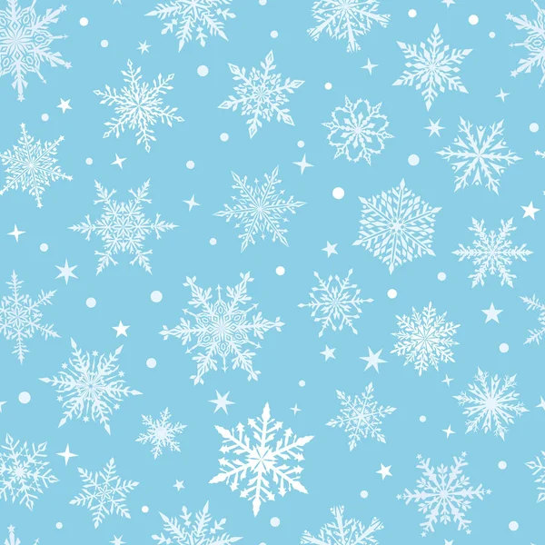 圣诞无缝图案的美丽的复杂的雪花在浅蓝色和白色的颜色 降雪的冬季背景 — 图库矢量图片