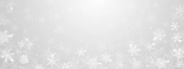 Рождественский Фон Красивых Сложных Больших Маленьких Снежинок Серых Тонах Зимняя — стоковый вектор