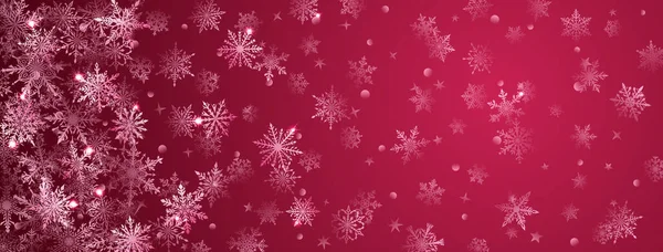 Vánoční Pozadí Krásné Komplexní Velké Malé Sněhové Vločky Červených Barvách — Stockový vektor