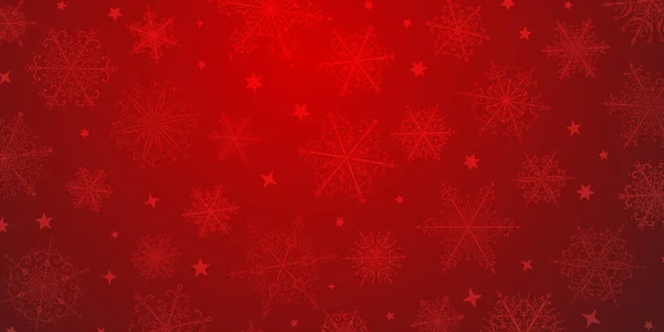 Χριστουγεννιάτικο Φόντο Από Όμορφες Σύνθετες Νιφάδες Χιονιού Κόκκινα Χρώματα Χειμερινή — Διανυσματικό Αρχείο