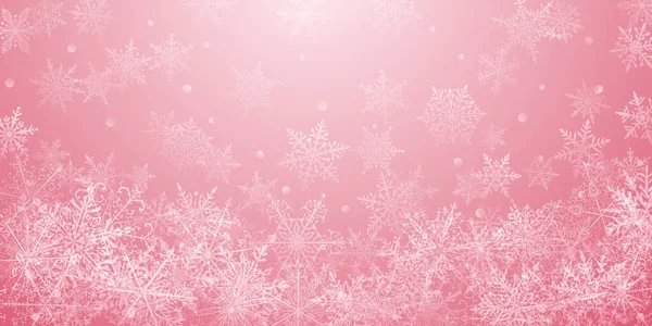 Sfondo Natalizio Bellissimi Fiocchi Neve Complessi Colori Rosa Illustrazione Invernale — Vettoriale Stock