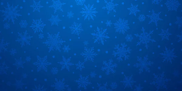 Vánoční Pozadí Krásné Komplexní Sněhové Vločky Modrých Barvách Zimní Ilustrace — Stockový vektor
