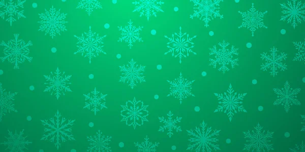Рождественский Фон Красивых Сложных Снежинок Зеленых Тонах Зимняя Иллюстрация Падающим — стоковый вектор