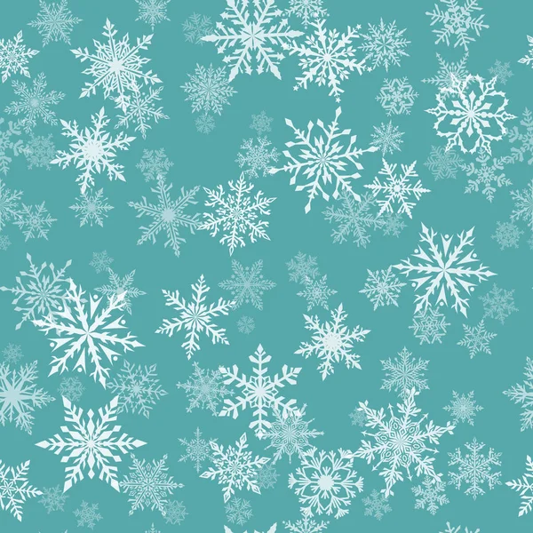 圣诞天衣无缝的美丽的复杂雪片图案 绿松石色和白色的颜色 降雪的冬季背景 — 图库矢量图片