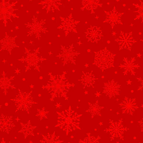 Patrón Sin Costuras Navidad Hermosos Copos Nieve Complejos Colores Rojos — Vector de stock